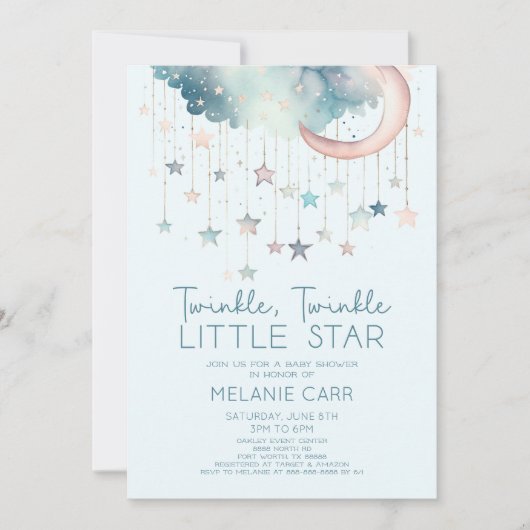 Twinkle Twinkle Little Star Blue Baby Dusche Einladung (Vorderseite)