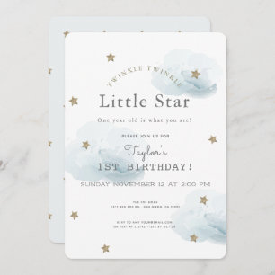 Twinkle Twinkle Little Star Blue Birthday Einladung