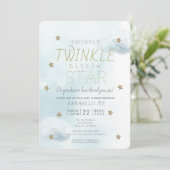 Twinkle Twinkle Little Star Blue Boy Baby Dusche Einladung (Stehend Vorderseite)