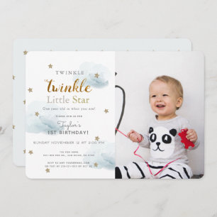 Twinkle Twinkle Little Star Blue Foto Geburtstag Einladung