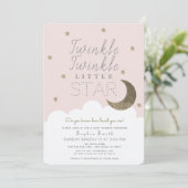 Twinkle Twinkle Little Star Blush Pink Baby Dusche Einladung (Stehend Vorderseite)