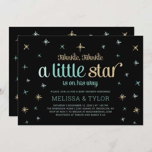 Twinkle Twinkle Little Star Boy Baby Dusche Einladung (Vorne/Hinten)