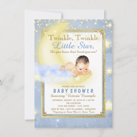 Twinkle Twinkle Little Star Boy Baby Dusche Einladung (Vorderseite)