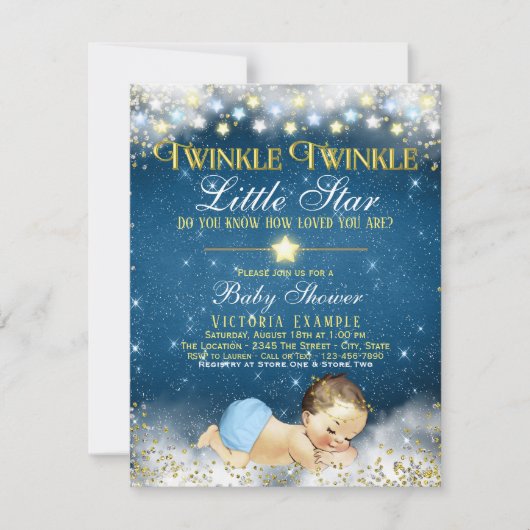 Twinkle Twinkle Little Star Boy Baby Dusche Einladung (Vorderseite)