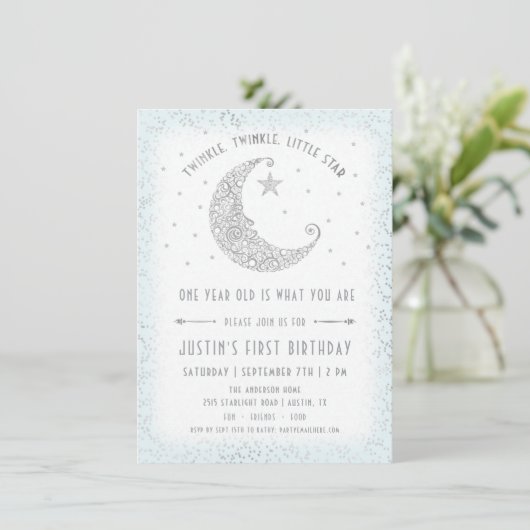 Twinkle Twinkle Little Star Boy Birthday Invite Einladung (Stehend Vorderseite)