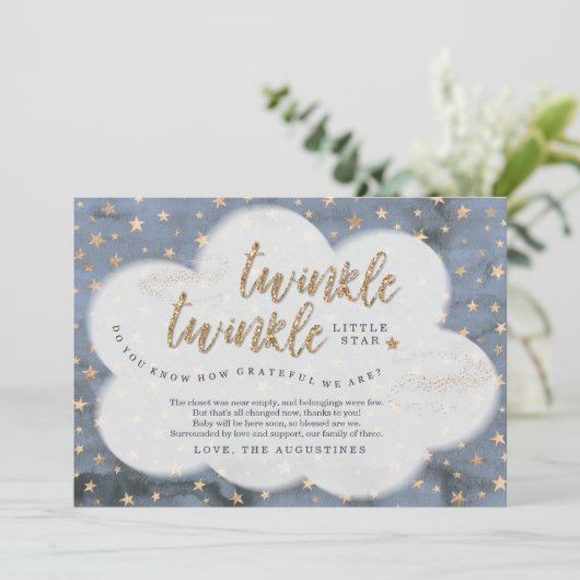 Twinkle Twinkle Little Star Boys Blue Baby Dusche Dankeskarte (Stehend Vorderseite)