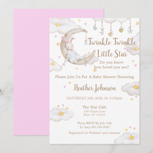 Twinkle Twinkle Little Star Bunny Baby Dusche Einladung (Vorne/Hinten)