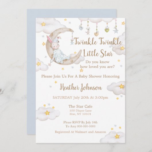 Twinkle Twinkle Little Star Bunny Baby Dusche Einladung (Vorne/Hinten)