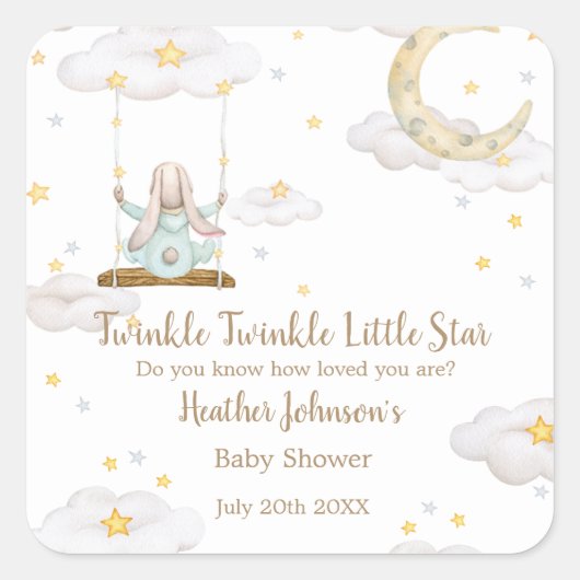 Twinkle Twinkle Little Star Bunny Baby Dusche Quadratischer Aufkleber (Vorderseite)