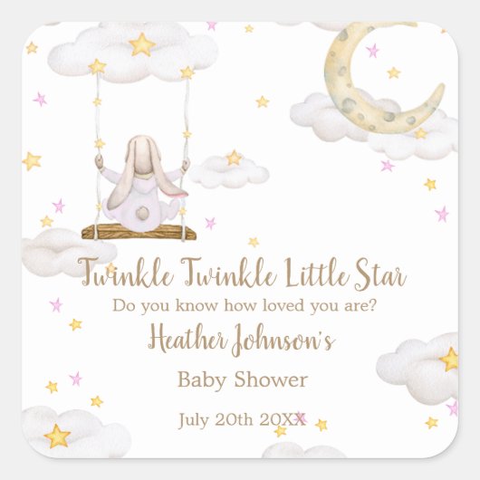 Twinkle Twinkle Little Star Bunny Baby Dusche Quadratischer Aufkleber (Vorderseite)