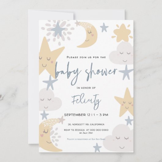 Twinkle Twinkle Little Star Celestial Baby Shower Einladung (Vorderseite)