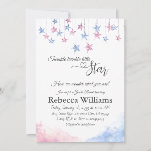 Twinkle Twinkle Little Star Cloud Gender Reveal Einladung (Vorderseite)