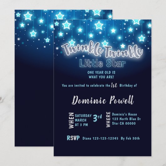 Twinkle Twinkle Little Star Einladung (Vorne/Hinten)