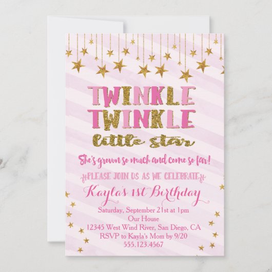 Twinkle Twinkle Little Star Einladung Pink (Vorderseite)