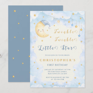 Twinkle Twinkle Little Star Erster Geburtstag Blau Einladung