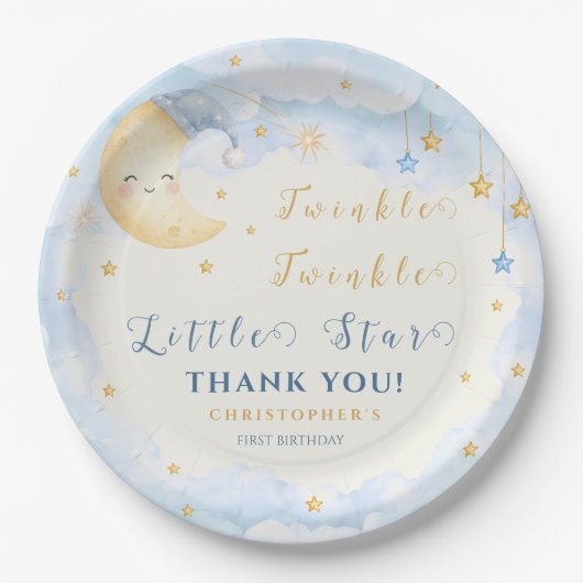 Twinkle Twinkle Little Star Erster Geburtstag Blau Pappteller (Vorderseite)