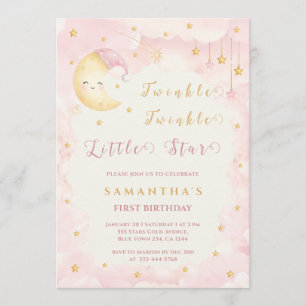 Twinkle Twinkle Little Star Erster Geburtstag Pink Einladung