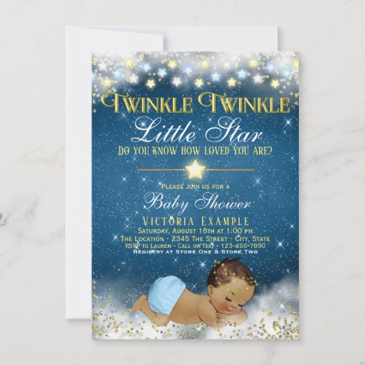 Twinkle Twinkle Little Star Ethnic Baby Boy Dusche Einladung (Vorderseite)