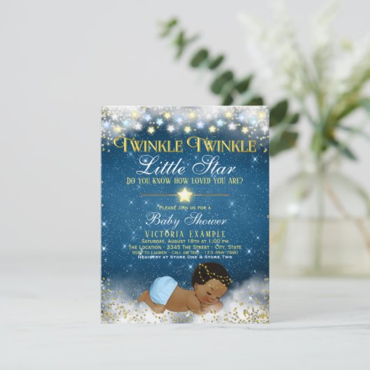 Twinkle Twinkle Little Star Ethnic Boy Baby Dusche Einladung (Stehend Vorderseite)
