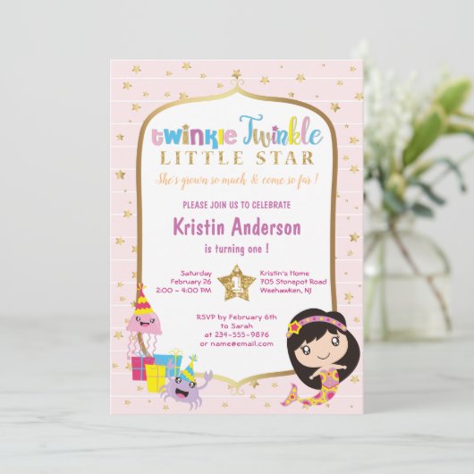 Twinkle Twinkle Little Star Foto Birthday Party Einladung (Stehend Vorderseite)