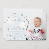 Twinkle Twinkle Little Star Foto Blue Geburtstag Einladung (Vorderseite)