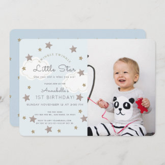 Twinkle Twinkle Little Star Foto Blue Geburtstag Einladung