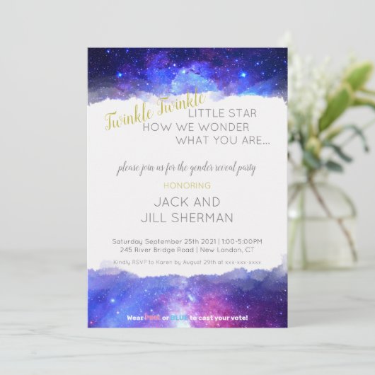 Twinkle Twinkle Little Star Galaxy Gender-Studie Einladung (Stehend Vorderseite)
