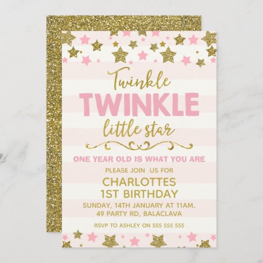 Twinkle twinkle Little Star Geburtstag Einladung (Vorne/Hinten)