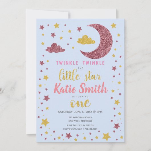 Twinkle Twinkle Little Star Geburtstag Einladung (Vorderseite)