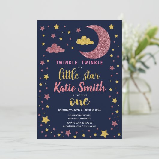 Twinkle Twinkle Little Star Geburtstag Einladung (Stehend Vorderseite)