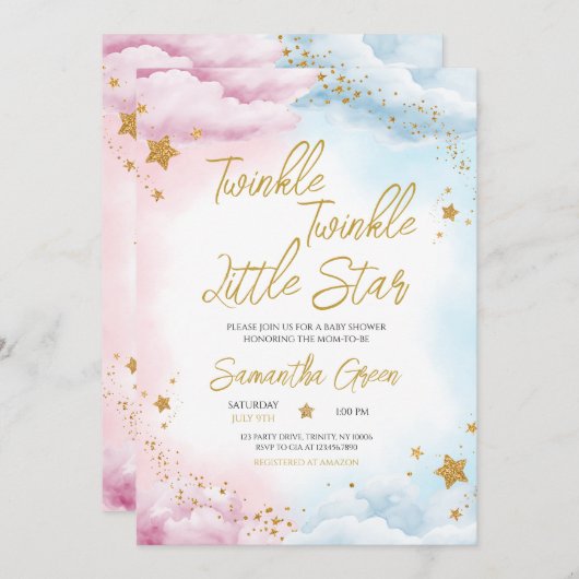 Twinkle Twinkle Little Star Gender Reveal Einladung (Vorne/Hinten)