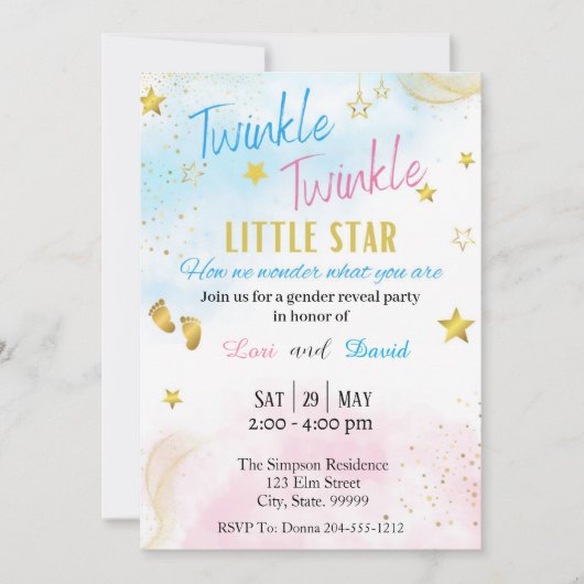 Twinkle Twinkle Little Star Gender Reveal Einladung (Vorderseite)
