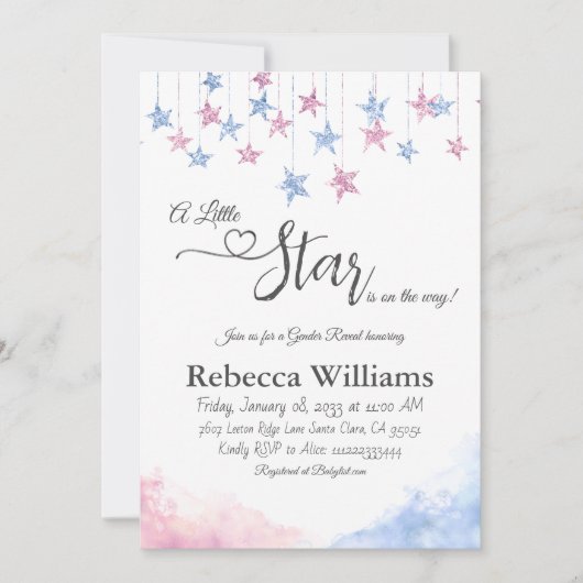Twinkle Twinkle Little Star Gender Reveal Einladung (Vorderseite)
