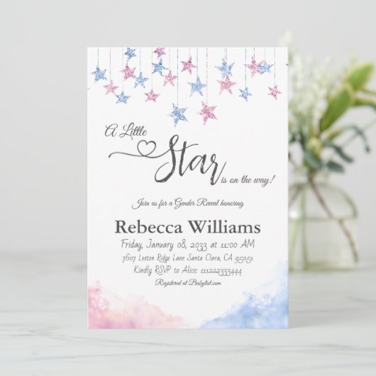 Twinkle Twinkle Little Star Gender Reveal Einladung (Stehend Vorderseite)