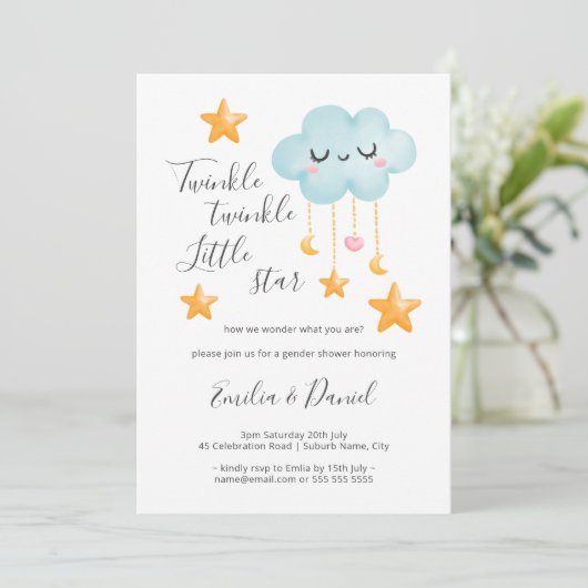 Twinkle Twinkle Little Star Gender Reveal Einladung (Stehend Vorderseite)