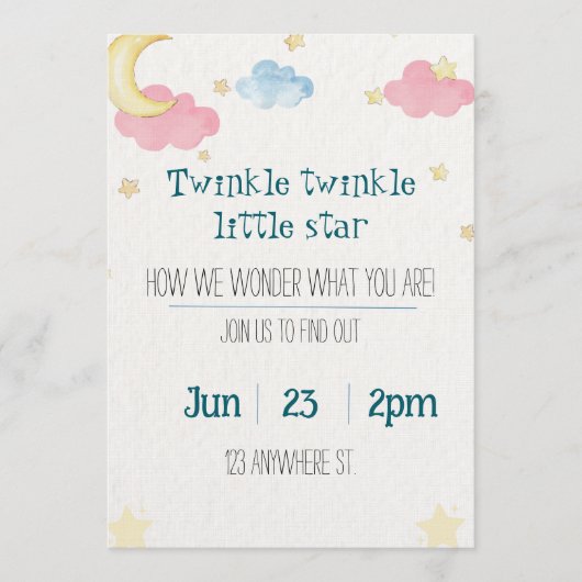 twinkle twinkle little star gender reveal invite einladung (Vorderseite)