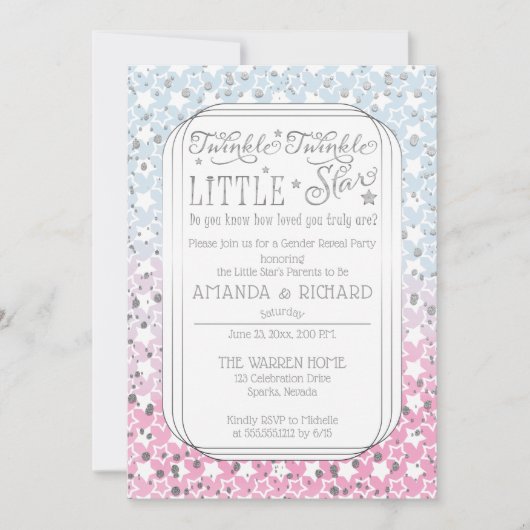 Twinkle Twinkle Little Star Gender Reveal Party Einladung (Vorderseite)