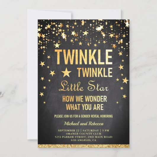 Twinkle Twinkle Little Star Gender Reveal Party Einladung (Vorderseite)