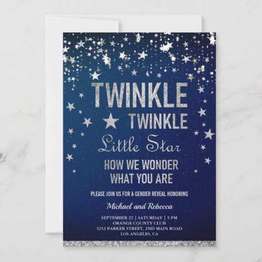 Twinkle Twinkle Little Star Gender Reveal Party Einladung (Vorderseite)