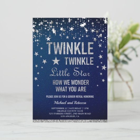 Twinkle Twinkle Little Star Gender Reveal Party Einladung (Stehend Vorderseite)