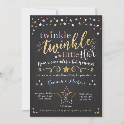 Twinkle Twinkle Little Star Gender Reveite Einladung (Vorderseite)