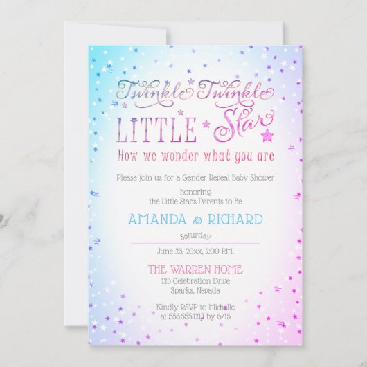 Twinkle Twinkle Little Star Gender Revewer Dusche Einladung (Vorderseite)