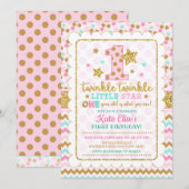 Twinkle Twinkle Little Star Girl 1. Geburtstag Einladung (Vorne/Hinten)