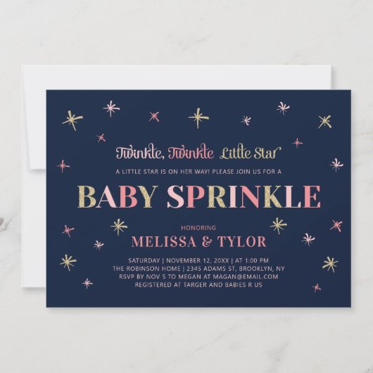 Twinkle Twinkle Little Star Girl Baby Sprinkle Einladung (Vorderseite)