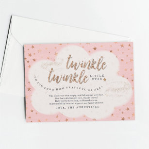 Twinkle Twinkle Little Star Girls Pink Baby Dusche Dankeskarte
