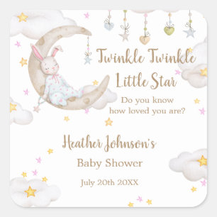 Twinkle Twinkle Little Star Häschen-Baby-Party Quadratischer Aufkleber