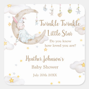 Twinkle Twinkle Little Star Häschen-Baby-Party Quadratischer Aufkleber