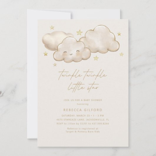 Twinkle Twinkle Little Star Ivory Baby Dusche Einladung (Vorderseite)
