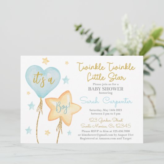 Twinkle Twinkle Little Star Junge Einladung (Stehend Vorderseite)