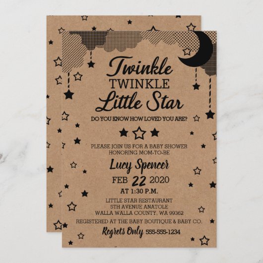 Twinkle Twinkle Little Star Kraft Baby Dusche Einladung (Vorne/Hinten)
